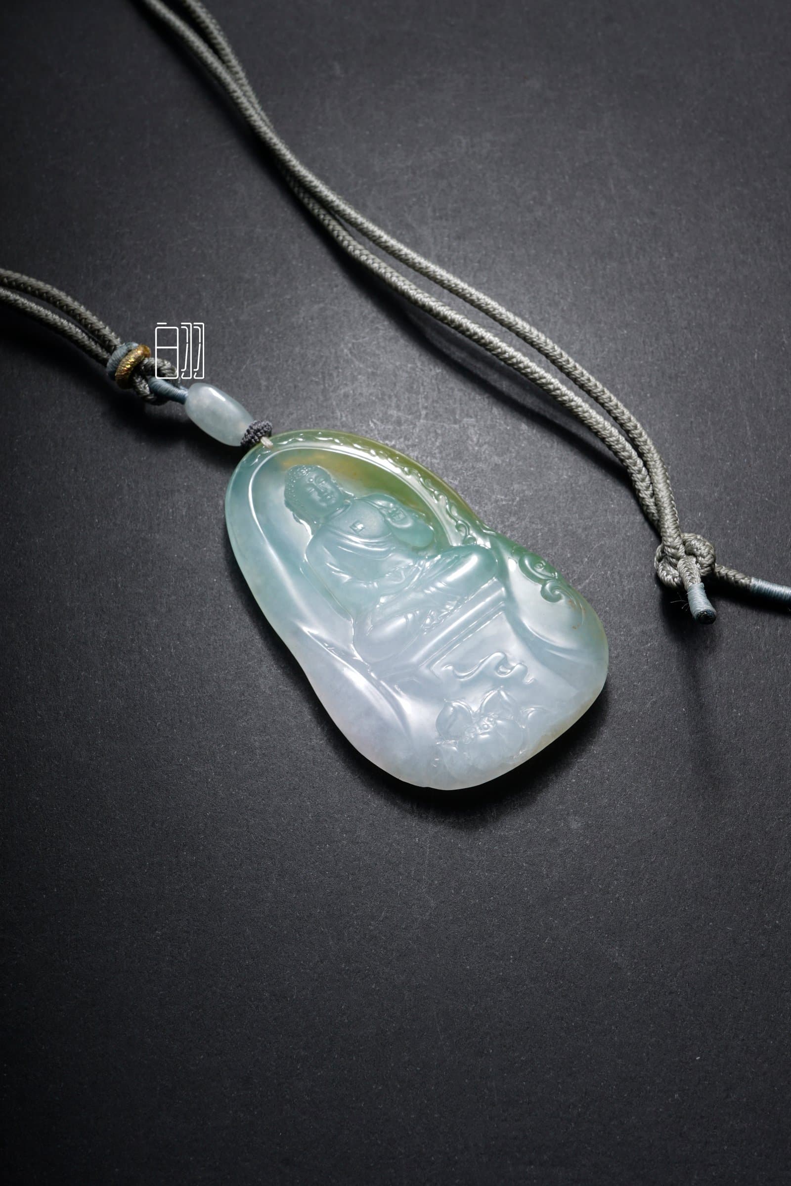 Icy Zen Buddha in Seclusion Jadeite Pendant in natural light