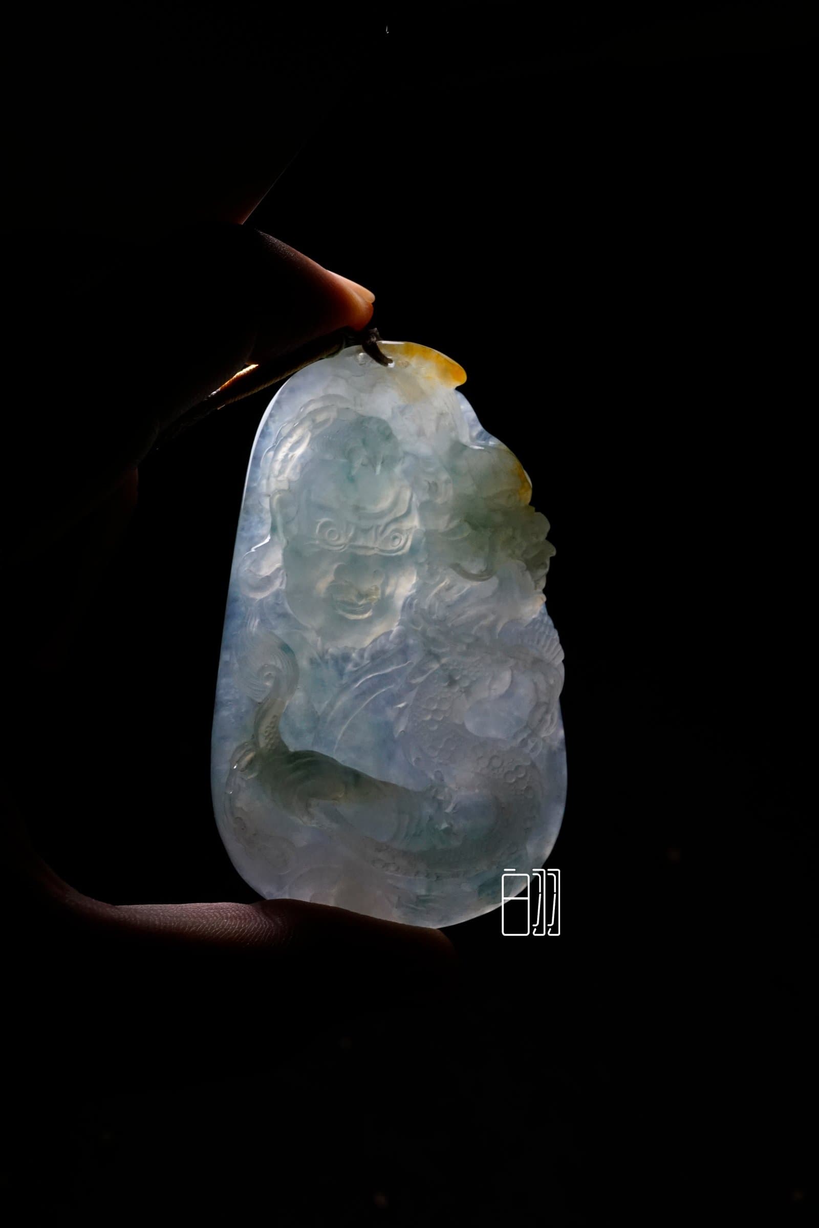 Floating Flower Auspicious Jadeite Pendant in natural light