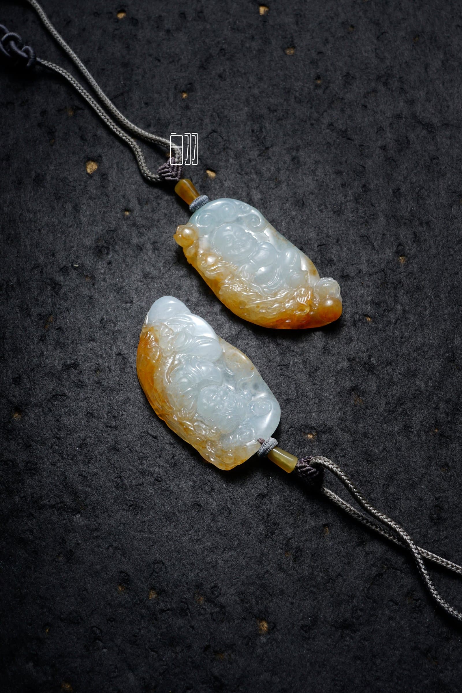 Two-Tone Mandarin Duck Auspicious Jadeite Pendant in natural light