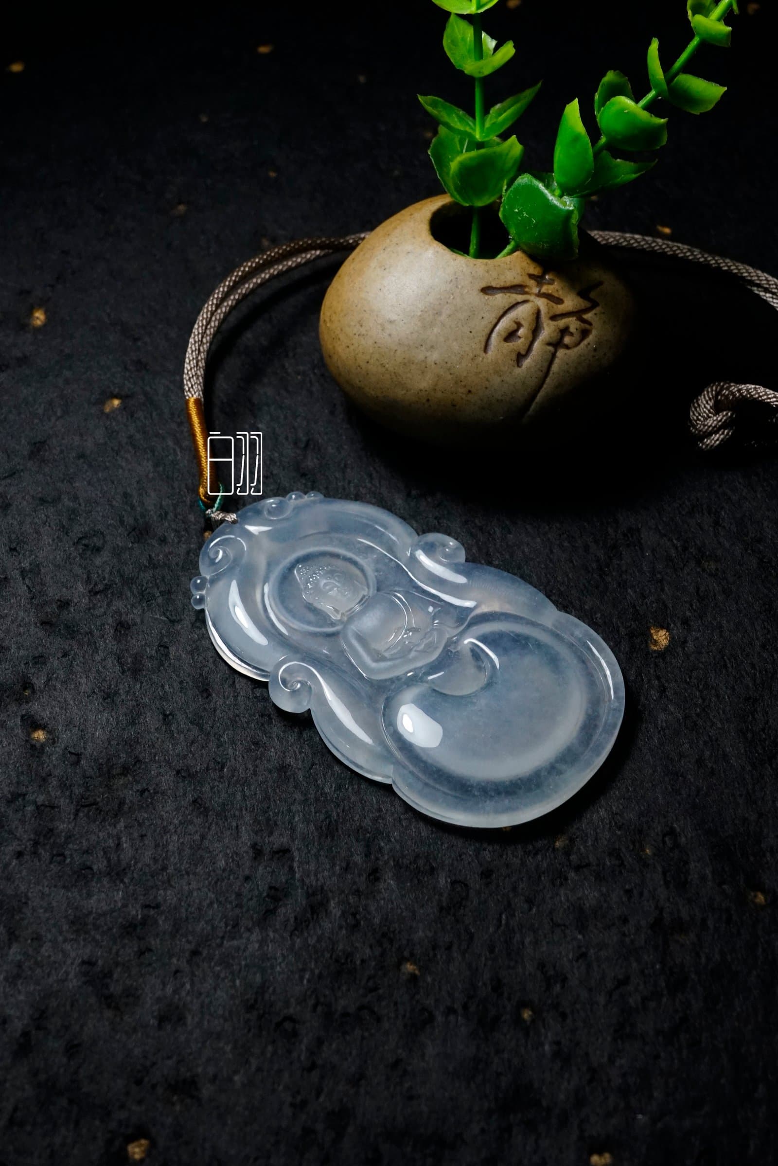 High-Ice Zen Heart Jadeite Pendant in natural light